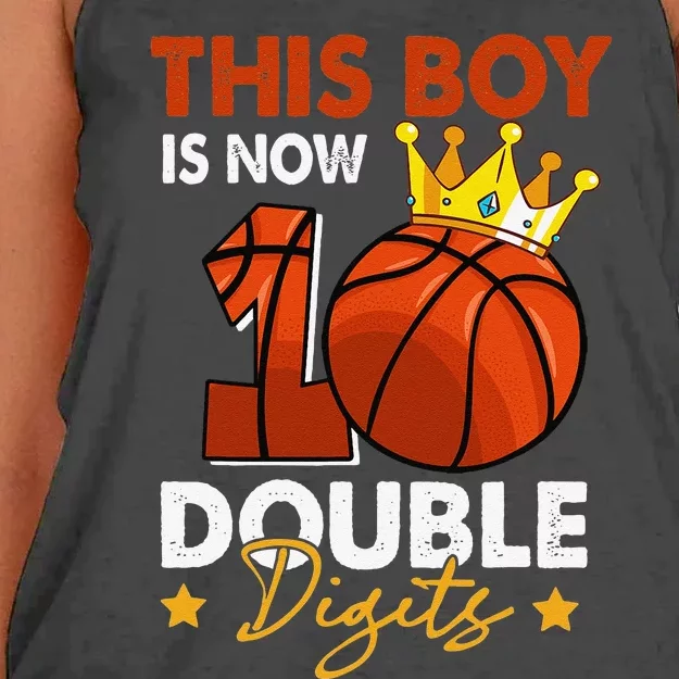 This  Is Now 10 Double Digits Basketball 10th Birthday Women's Knotted Racerback Tank