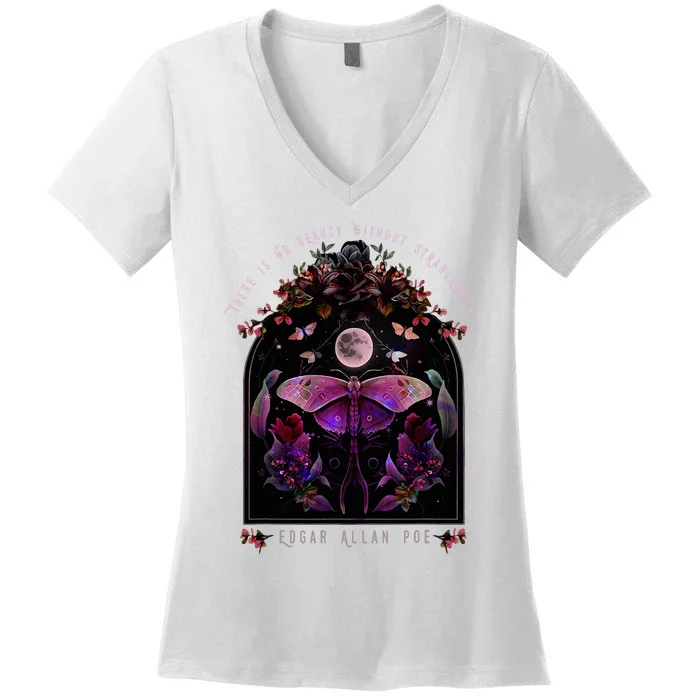 There Is No Beauty Some Strangeness By Edgar Allan Poe Women's V-Neck T-Shirt