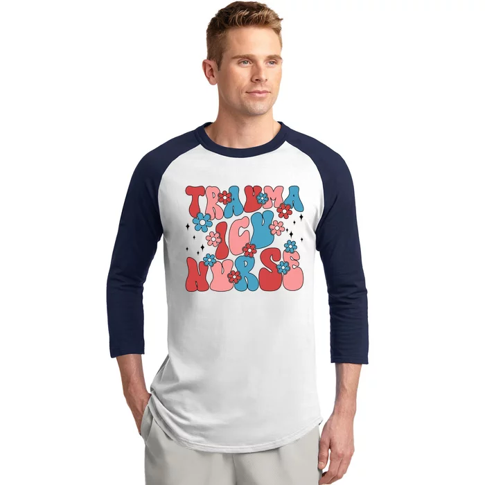 Trauma Icu Nurse Groovy Trauma Intensive Care Unit Gift Baseball Sleeve Shirt