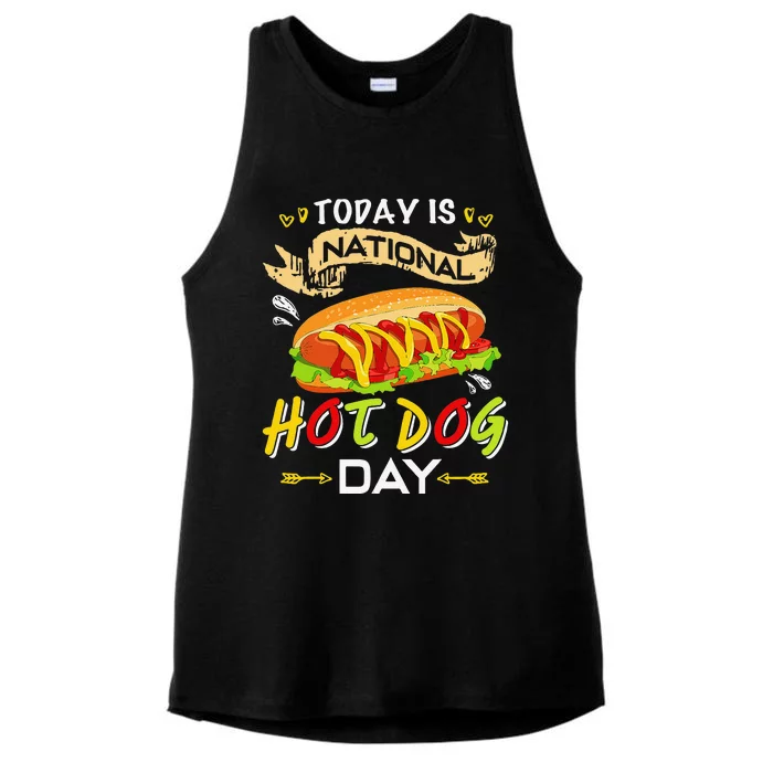 Today Is National Hot Dog Day Funny Hot Dog Giftss Ladies Tri-Blend Wicking Tank