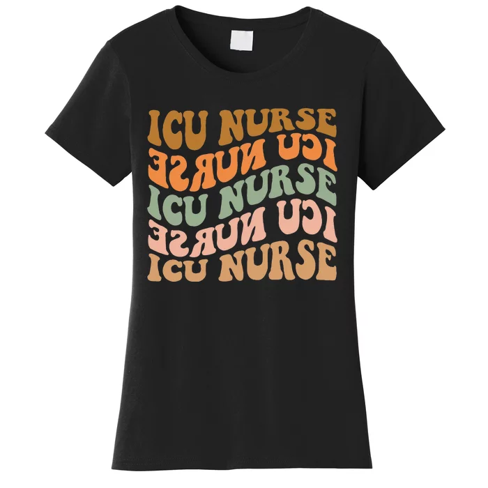 Thankful ICU Nurse Vintage Fall Vibes Autumn Leaves Women's T-Shirt