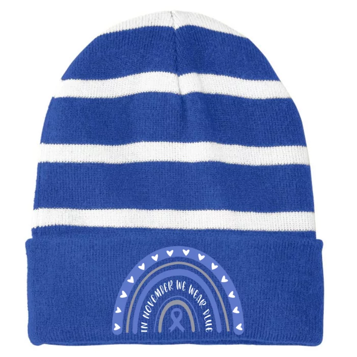 T1d In November We Wear Blue Diabetes Awareness Rainbow Gift Striped Beanie with Solid Band