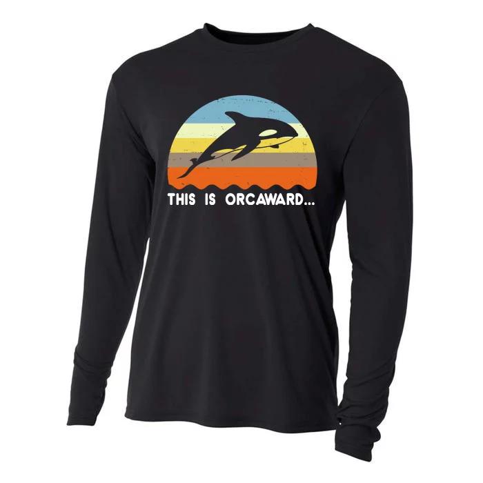 This Is Orcaward Funny Awkward Whale Sunset Cooling Performance Long Sleeve Crew