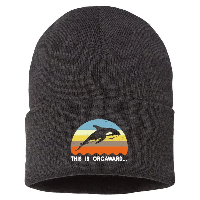 This Is Orcaward Funny Awkward Whale Sunset Sustainable Knit Beanie