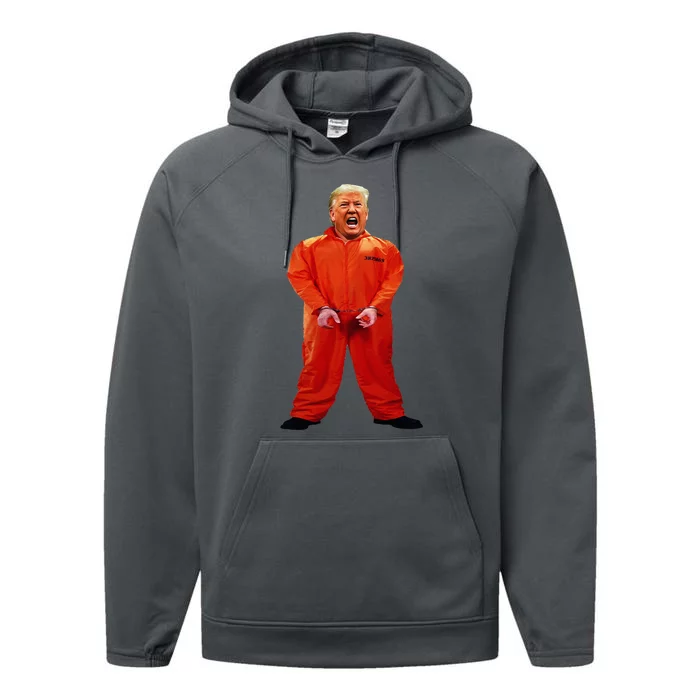 Trump In Orange Jumpsuit Performance Fleece Hoodie