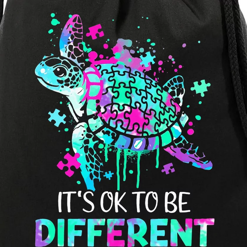 Turtle It's Ok To Be Different Autism Puzzle Piece Drawstring Bag