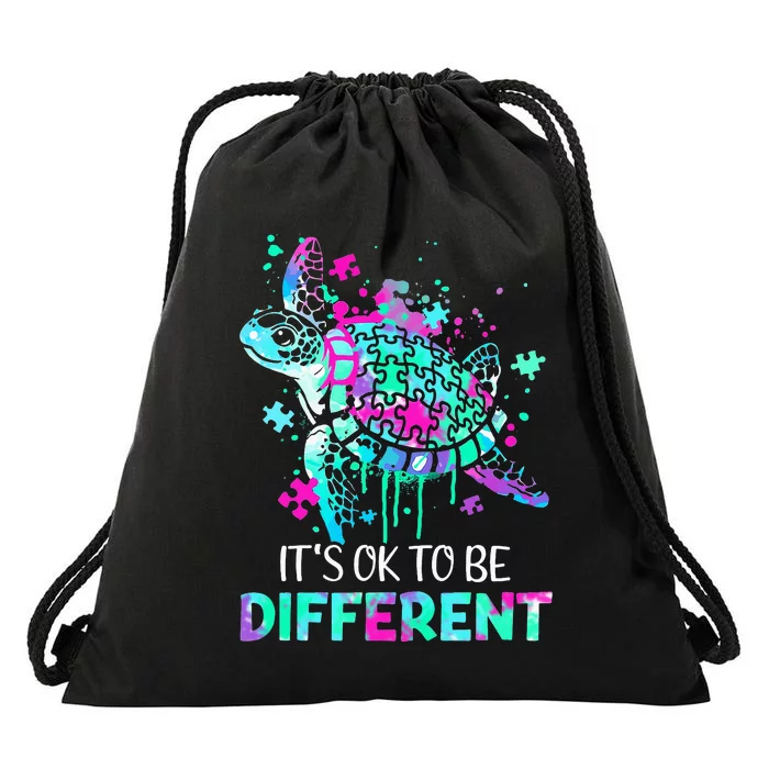 Turtle It's Ok To Be Different Autism Puzzle Piece Drawstring Bag