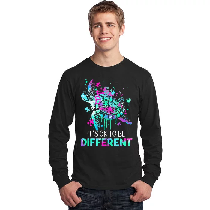 Turtle It's Ok To Be Different Autism Puzzle Piece Tall Long Sleeve T-Shirt