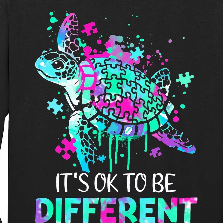 Turtle It's Ok To Be Different Autism Puzzle Piece Tall Long Sleeve T-Shirt