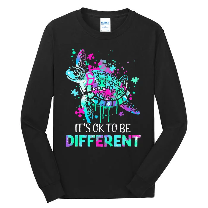 Turtle It's Ok To Be Different Autism Puzzle Piece Tall Long Sleeve T-Shirt