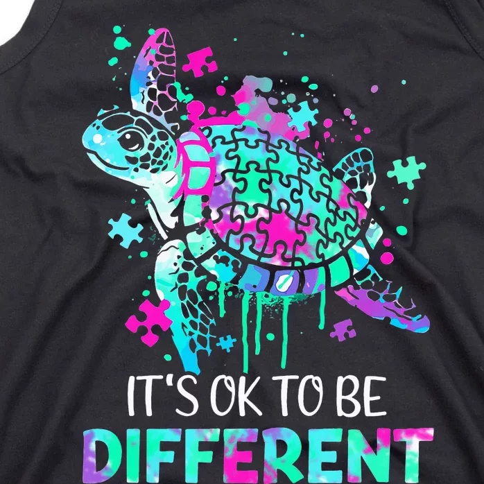 Turtle It's Ok To Be Different Autism Puzzle Piece Tank Top