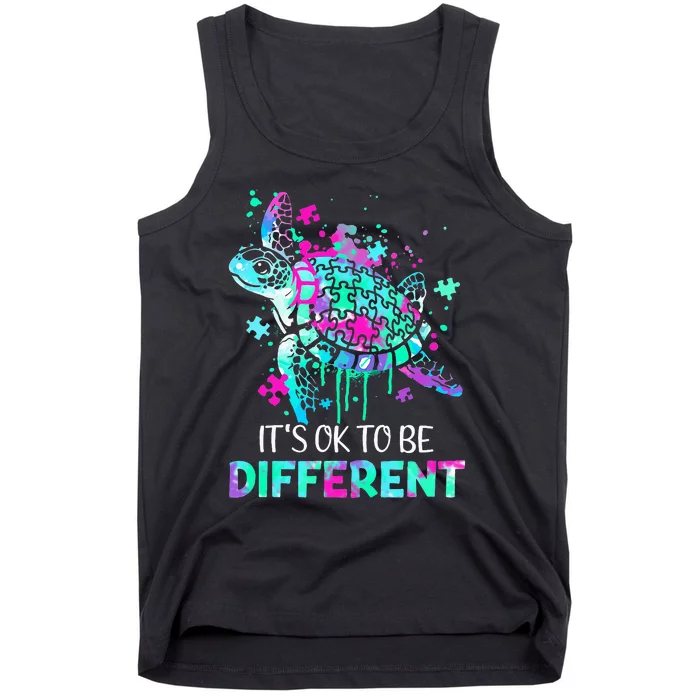 Turtle It's Ok To Be Different Autism Puzzle Piece Tank Top