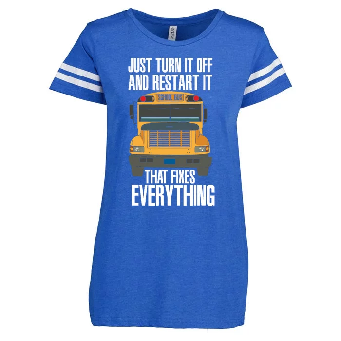 Turn It Off And Restart Funny School Bus Driver Appreciation Enza Ladies Jersey Football T-Shirt