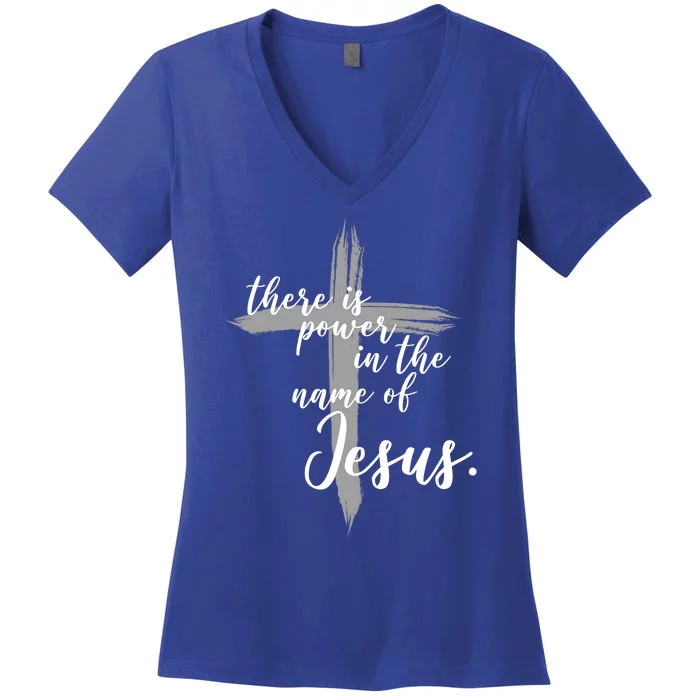 There Is Power In The Name Of Jesus Cross Women's V-Neck T-Shirt