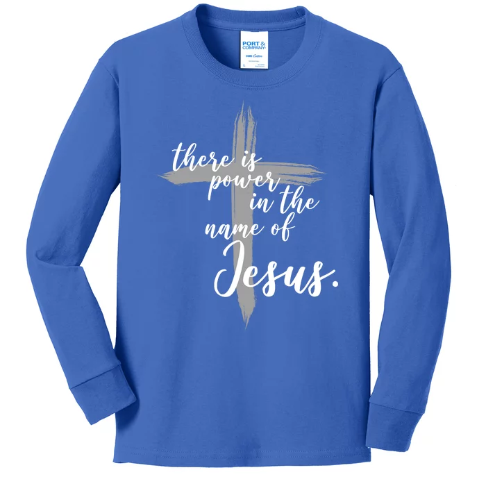 There Is Power In The Name Of Jesus Cross Kids Long Sleeve Shirt