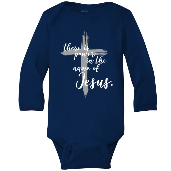 There Is Power In The Name Of Jesus Cross Baby Long Sleeve Bodysuit