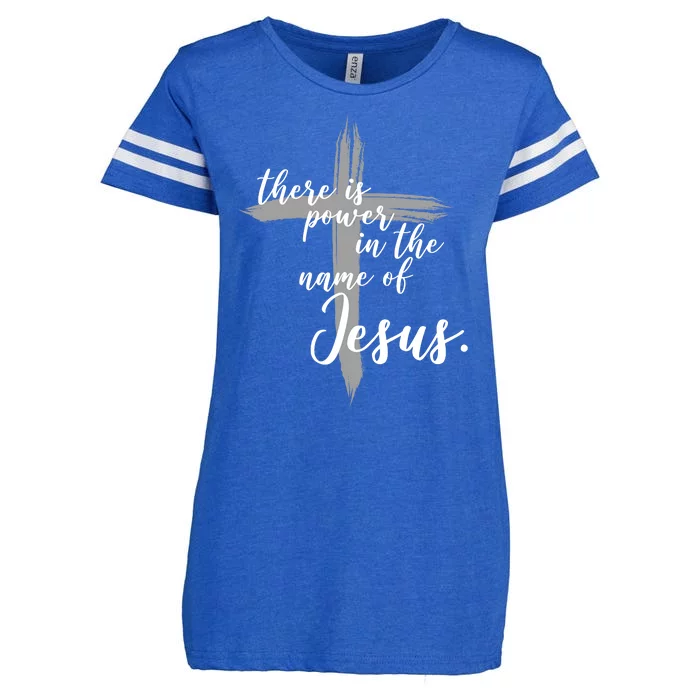 There Is Power In The Name Of Jesus Cross Enza Ladies Jersey Football T-Shirt