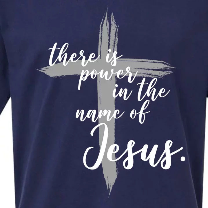 There Is Power In The Name Of Jesus Cross Sueded Cloud Jersey T-Shirt