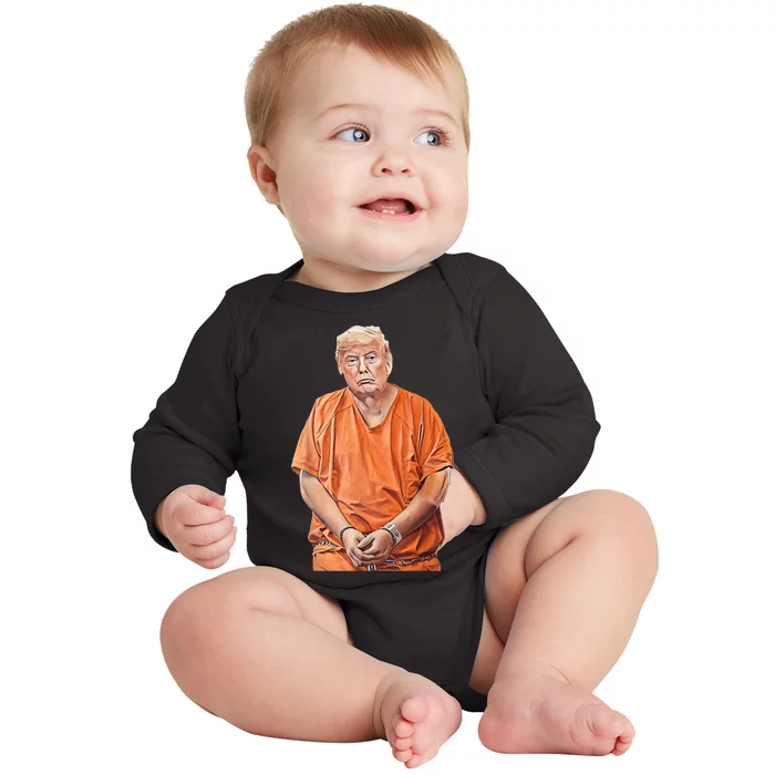 Trump In Prison Funny Anti Trump Trump Mugshot Design Baby Long Sleeve Bodysuit