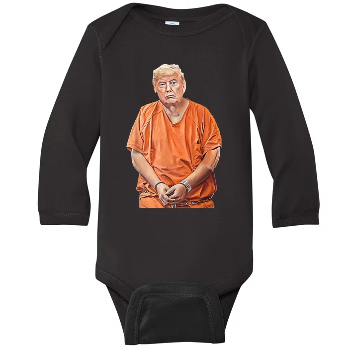 Trump In Prison Funny Anti Trump Trump Mugshot Design Baby Long Sleeve Bodysuit