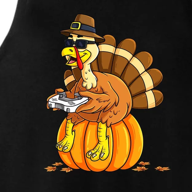 Turkey I Paused My Game To Be Thankful Video Gamer Ladies Tri-Blend Wicking Tank