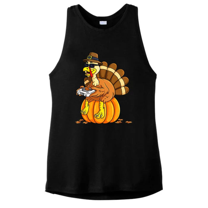 Turkey I Paused My Game To Be Thankful Video Gamer Ladies Tri-Blend Wicking Tank