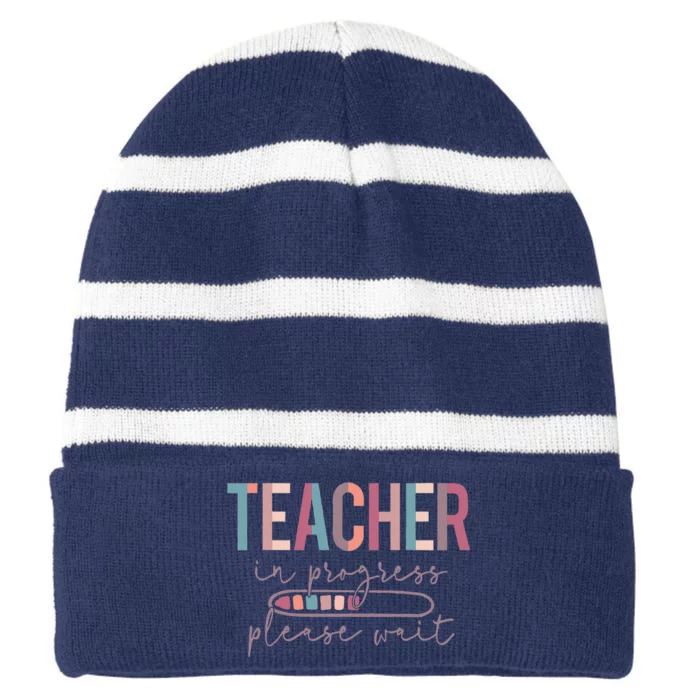 Teacher In Progress Please Wait Future Teacher Women Joke Striped Beanie with Solid Band