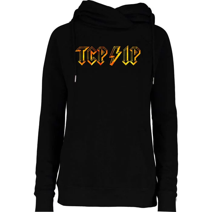 Tcpip In Rock N Roll Style Computer Geeks Networking Womens Funnel Neck Pullover Hood