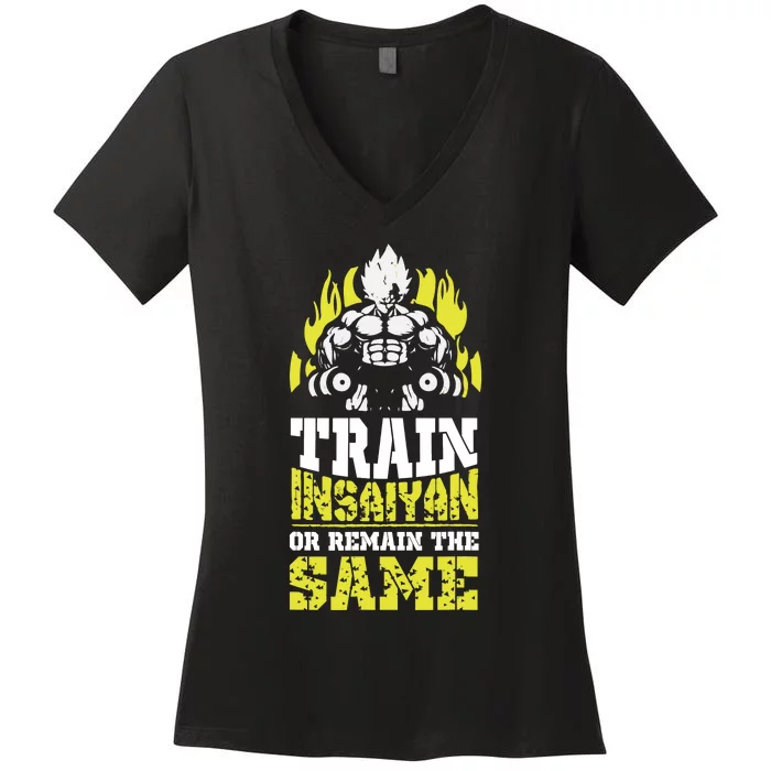 Train Insaiyan Remain The Same Workout Anime Gym Women's V-Neck T-Shirt