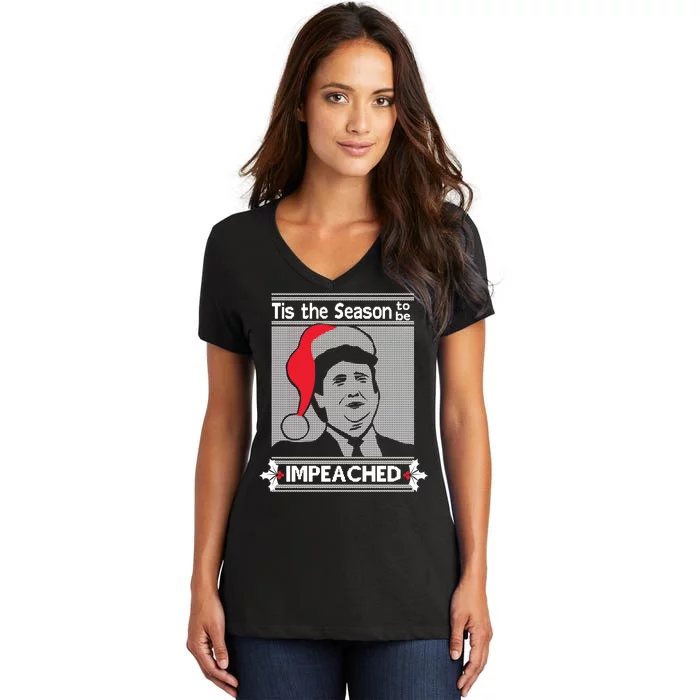 Tis The Season To Be Impeached Ugly Christmas Women's V-Neck T-Shirt