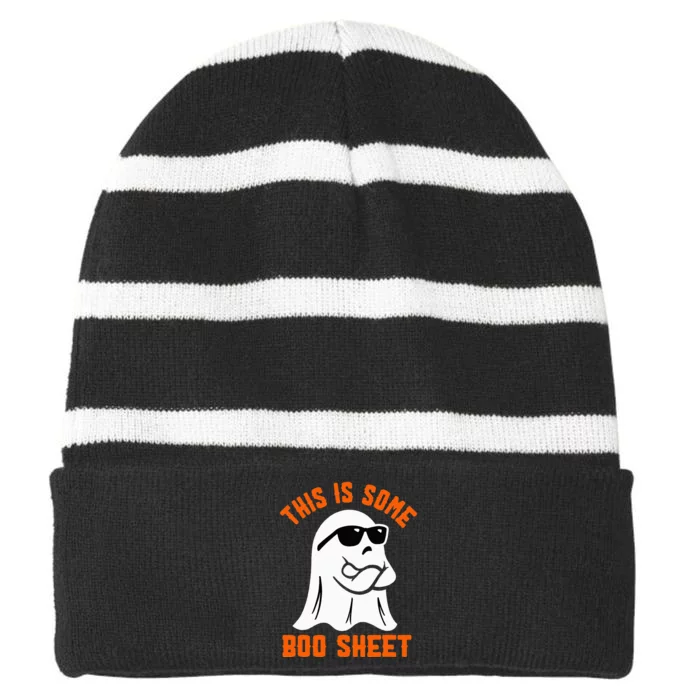 This Is Some Boo Sheet Cool Ghost Funny Halloween Costume Striped Beanie with Solid Band