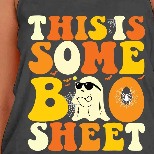 This Is Some Boo Sheet Retro Groovy Halloween Cute Boo Ghost Women's Knotted Racerback Tank