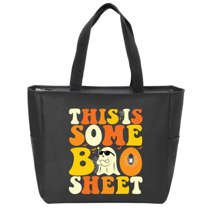 This Is Some Boo Sheet Retro Groovy Halloween Cute Boo Ghost Zip Tote Bag