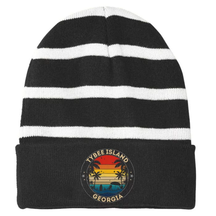 Tybee Island Souvenir Georgia Reminder Striped Beanie with Solid Band