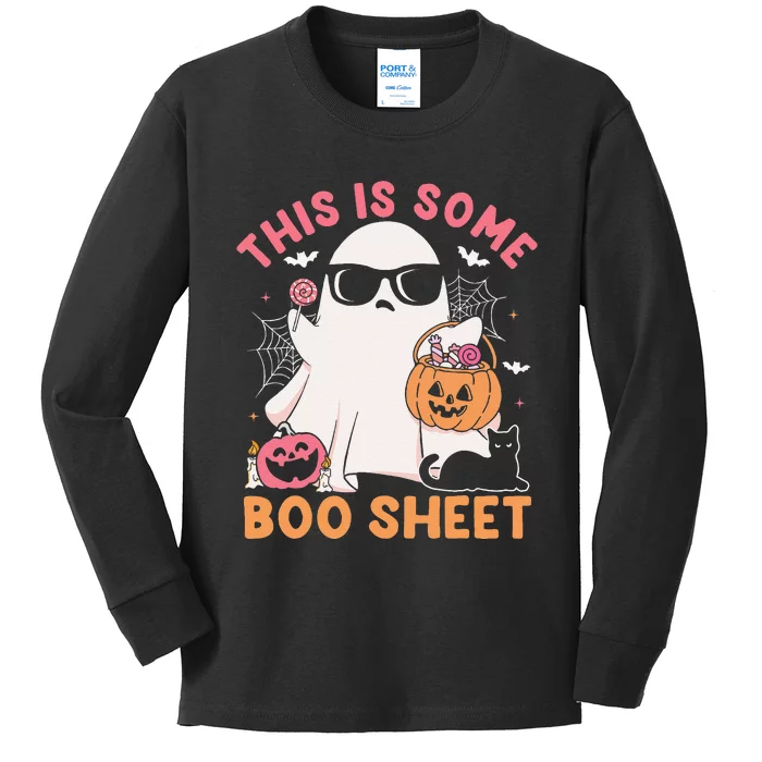 This Is Some Boo Sheet Cute Ghost Retro Halloween Costume Gift Kids Long Sleeve Shirt