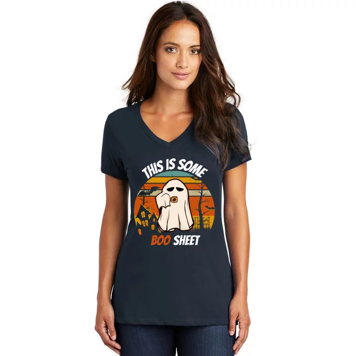 This Is Some Boo Sheet Ghost Halloween Costume Women's V-Neck T-Shirt