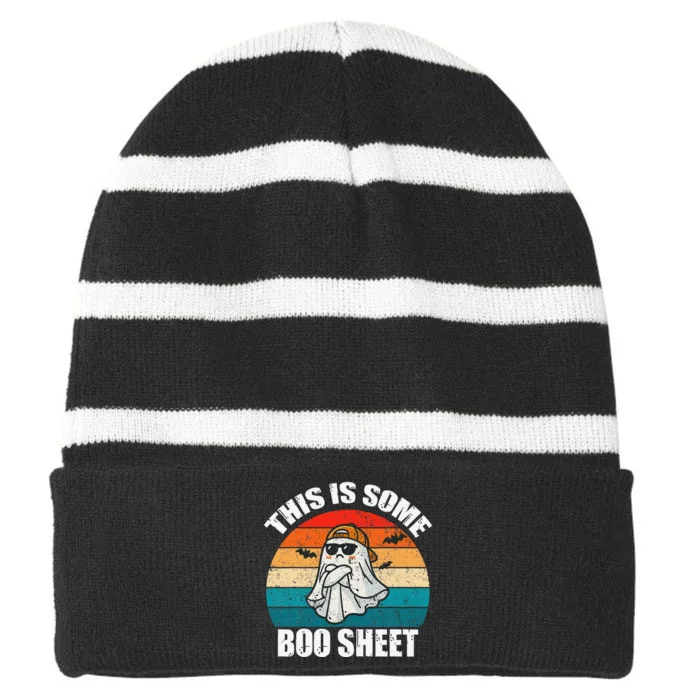 This Is Some Boo Sheet Halloween Angry Ghost Funny Striped Beanie with Solid Band