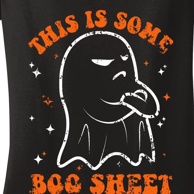 This Is Some Boo Sheet Funny Ghost Halloween Costume Retro Women's V-Neck T-Shirt