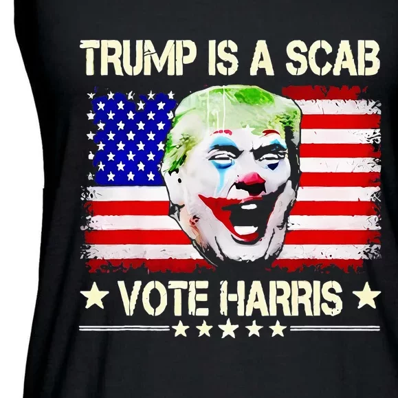 Trump Is Scab Vote Harris Trump Clown American Flag Ladies Essential Flowy Tank