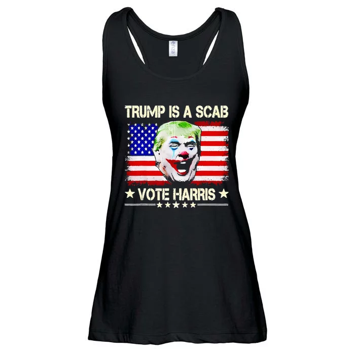 Trump Is Scab Vote Harris Trump Clown American Flag Ladies Essential Flowy Tank