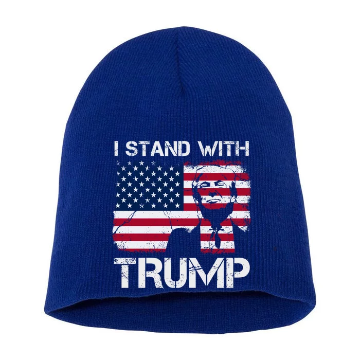 Trump I Stand With Trump With 4th Of July America Flag Retro Gift Short Acrylic Beanie