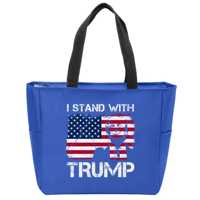 Trump I Stand With Trump With 4th Of July America Flag Retro Gift Zip Tote Bag