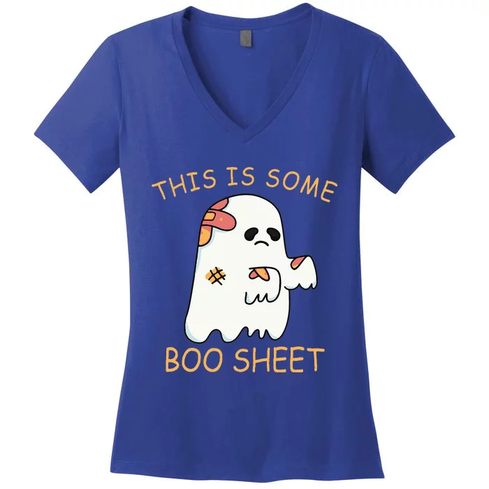 This Is Some Boo Sheet Ghost Halloween Costume Women's V-Neck T-Shirt