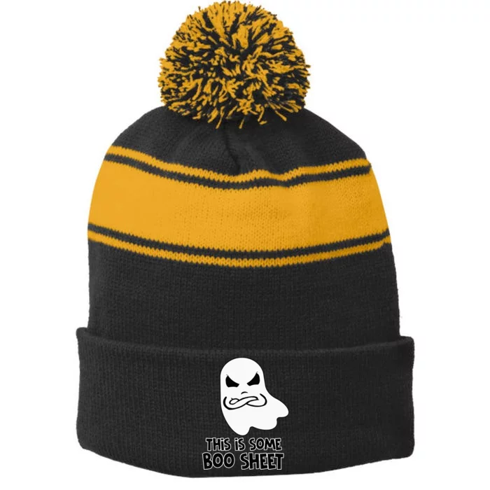 This Is Some Boo Sheet Halloween Stripe Pom Pom Beanie