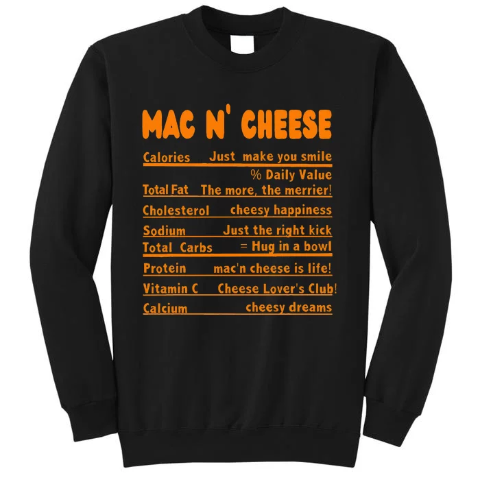 Thanksgiving Ingredients Sides Nutrition Facts Dinner Tall Sweatshirt