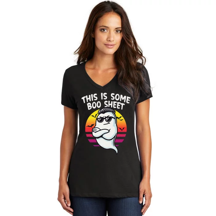 This Is Some Boo Sheet Funny Retro Halloween Ghost Women's V-Neck T-Shirt