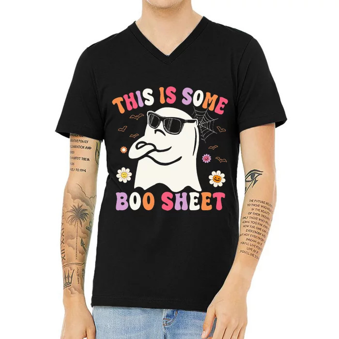 This Is Some Boo Sheet Groovy Halloween Ghost V-Neck T-Shirt