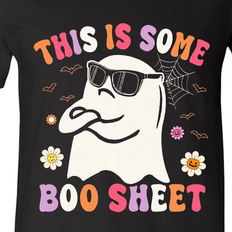 This Is Some Boo Sheet Groovy Halloween Ghost V-Neck T-Shirt