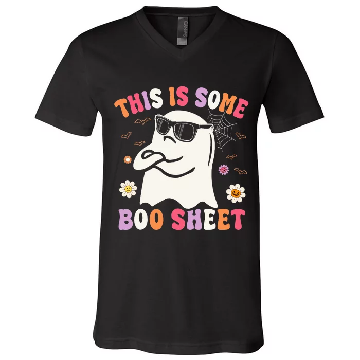 This Is Some Boo Sheet Groovy Halloween Ghost V-Neck T-Shirt