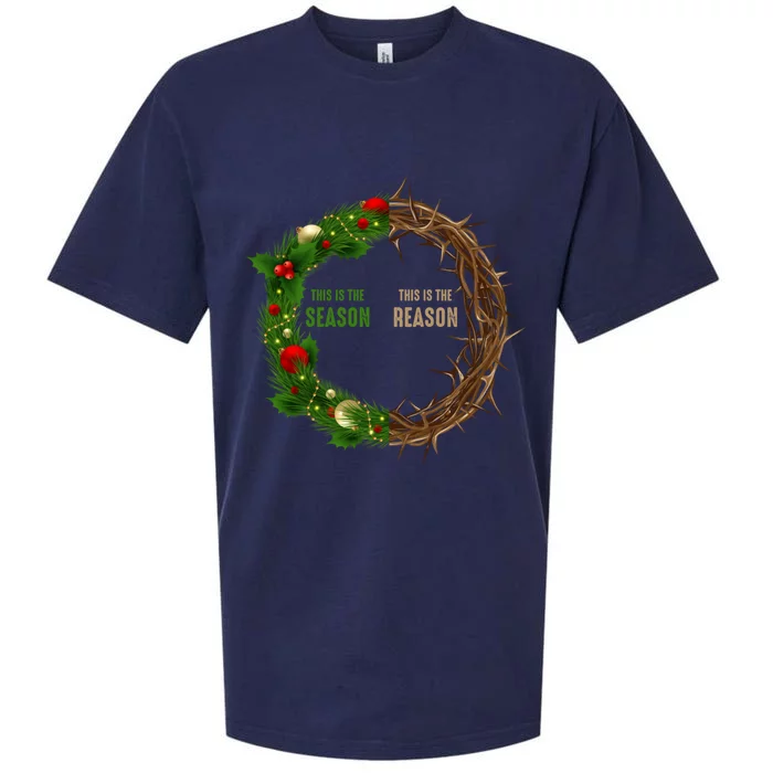 This Is The Season This Is The Reason Christian Xmas Wreath Funny Gift Sueded Cloud Jersey T-Shirt